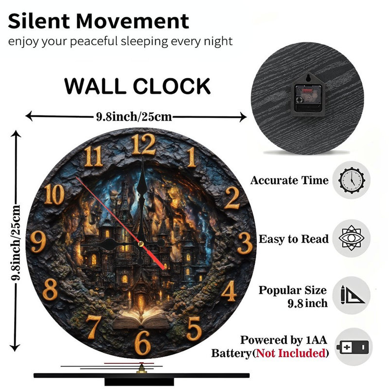 Fantaisie château horloge livre magique 