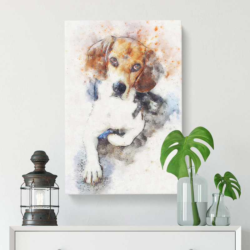 Beagle Dog In Abstract - Wrapped Canvas Painting, 60cm H x 40cm W x 3cm D