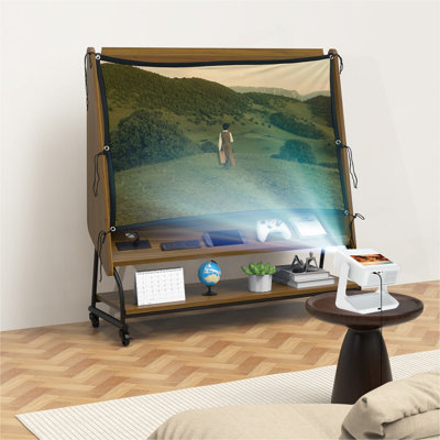 Meuble télé mobile avec support pour téléviseur 32 à 50 po avec écran de projecteur et prises de courant - Chariot télé à roulettes réglable, bois aggloméré