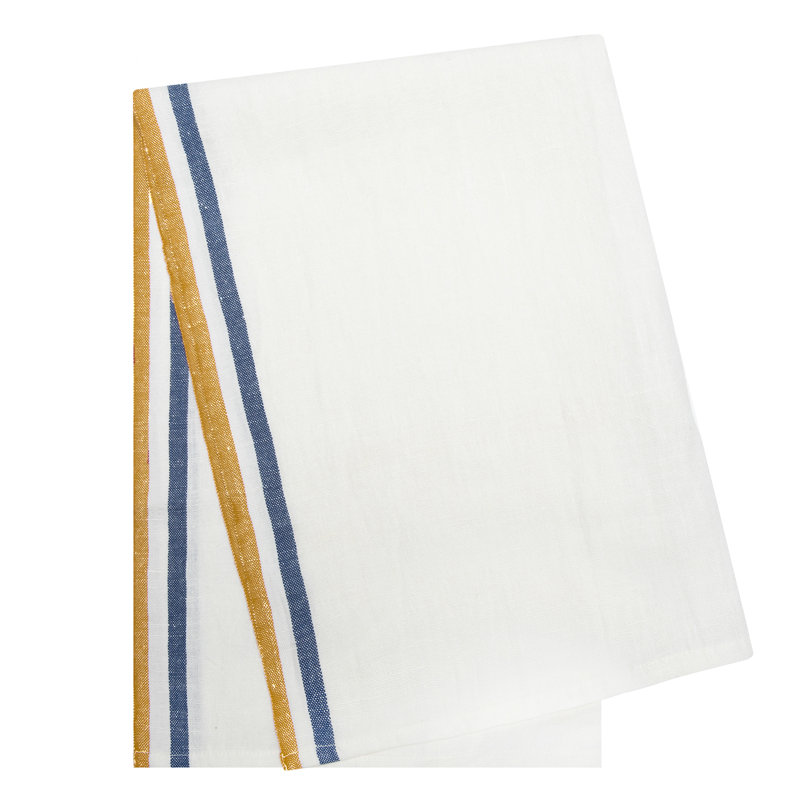 Normandy Striped Tea Towel, White/Mustard/White/Blue