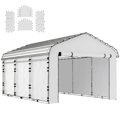 Carport Replacement Sidewall Panels Set of 4 for 12' x 20' Carports, UPF50+ Waterproof PE Tarp Replacement Side Wall Cover with Zipper Door, Top Cover and Frame Not Included, White