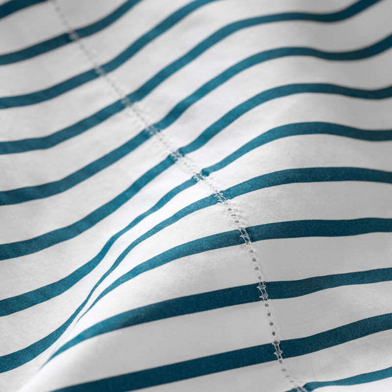 Leo 200 Thread Count Striped 100% Cotton Percale Sheet Set, Indian Teal, Queen