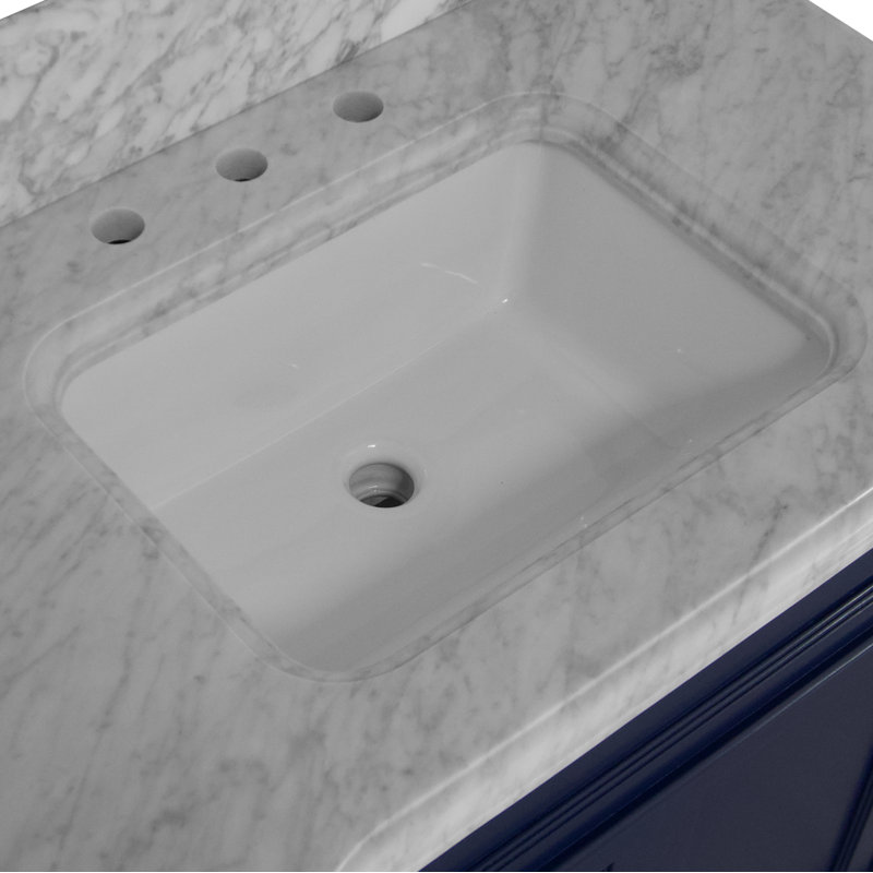 Ensemble de meuble-lavabo simple 36 po Aoibhin, Bleu royal, Marbre de Carrare