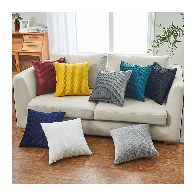  Housse de coussin géométrique en velours, Jaune