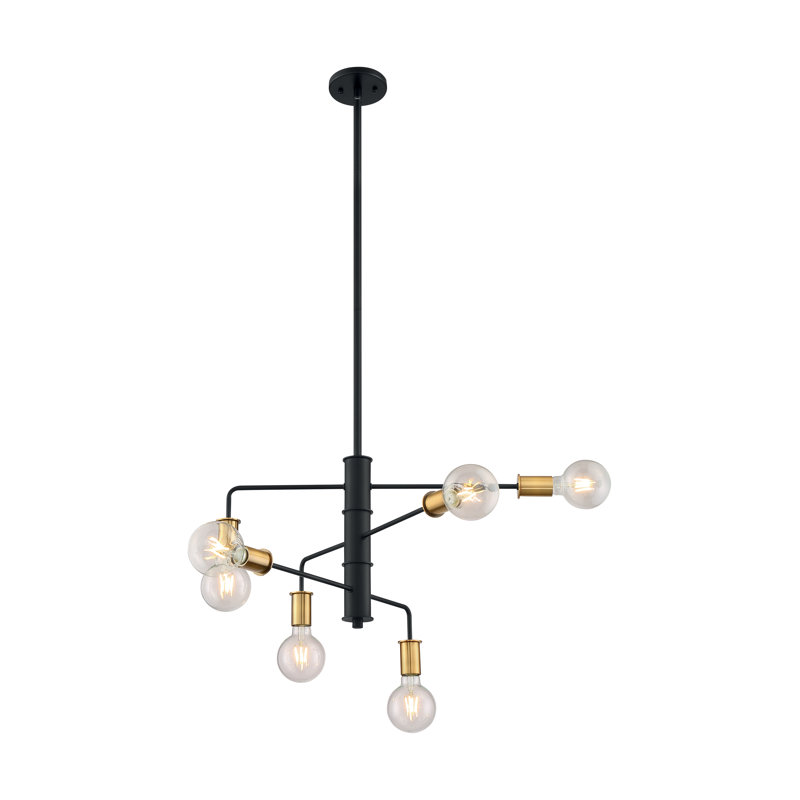 Lustre linéaire moderne Spoutnik à 6 lumières Avriana, Noir / laiton brossé