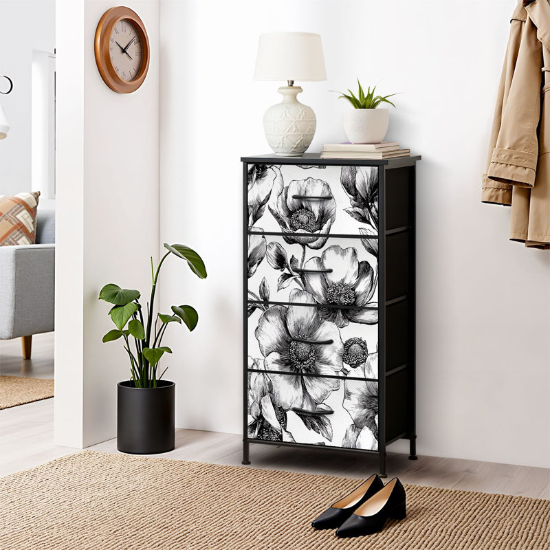 4 Drawer Dresser for Bedroom, Narrow Chest of Drawers, Wooden Top and Study Iron Frame 18"x37.5"-(WxH)