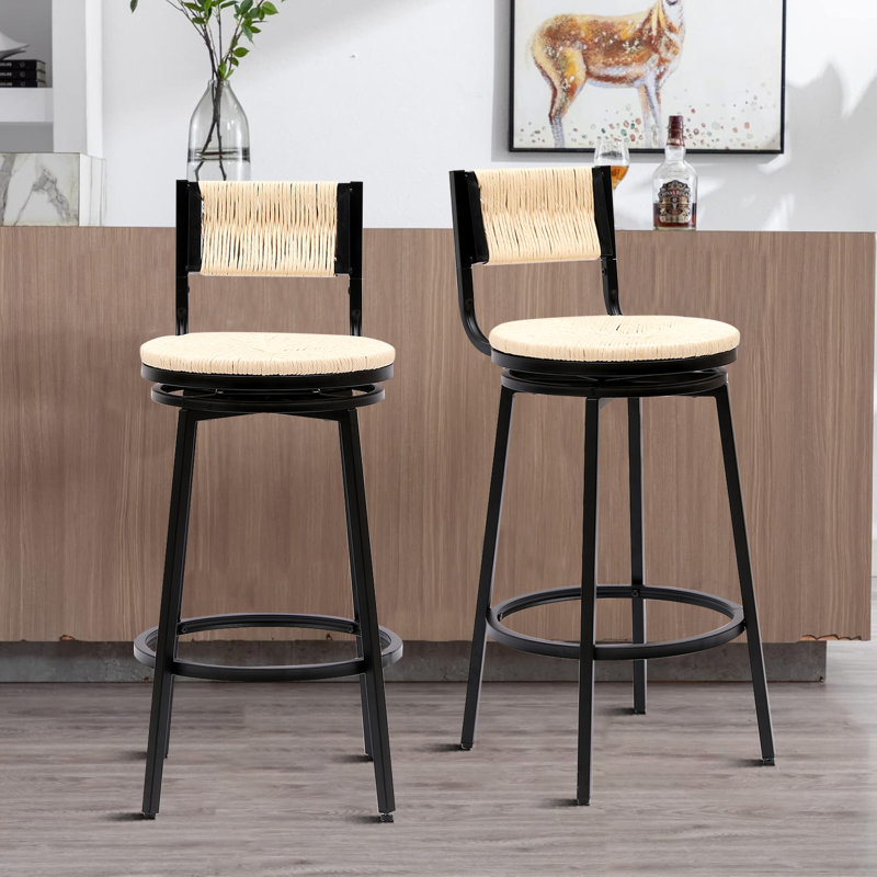 Tabouret de comptoir pivotant 26,79 po avec structure en métal Chassady, Blanc crémeux