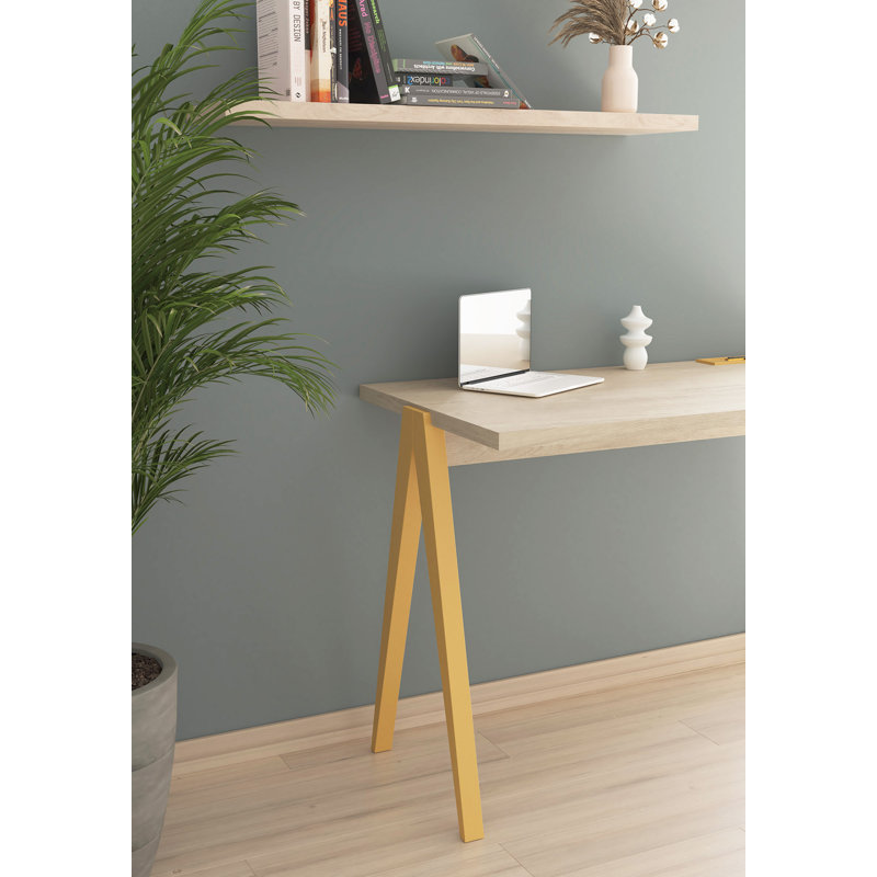 Gundrath Solid Wood Base Writing Desk, Mustard, Light Oak