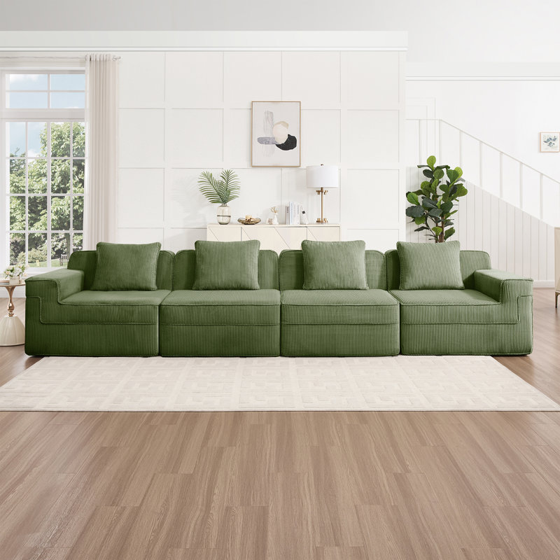 Canapé modulaire 4 places, H 33,8 po x l 153,5 po x P 41,3 po, 4, Vert