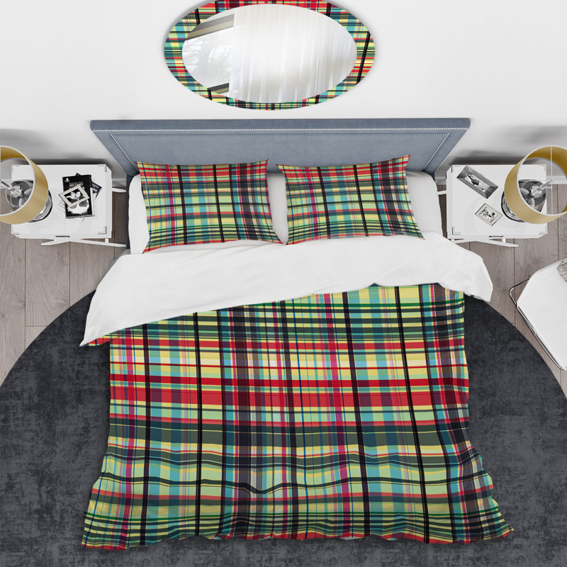 Ensemble de housse de couette en microfibre rouge / vert / bleu 3 pièces, Housse de couette double / grand + 2 taies décora