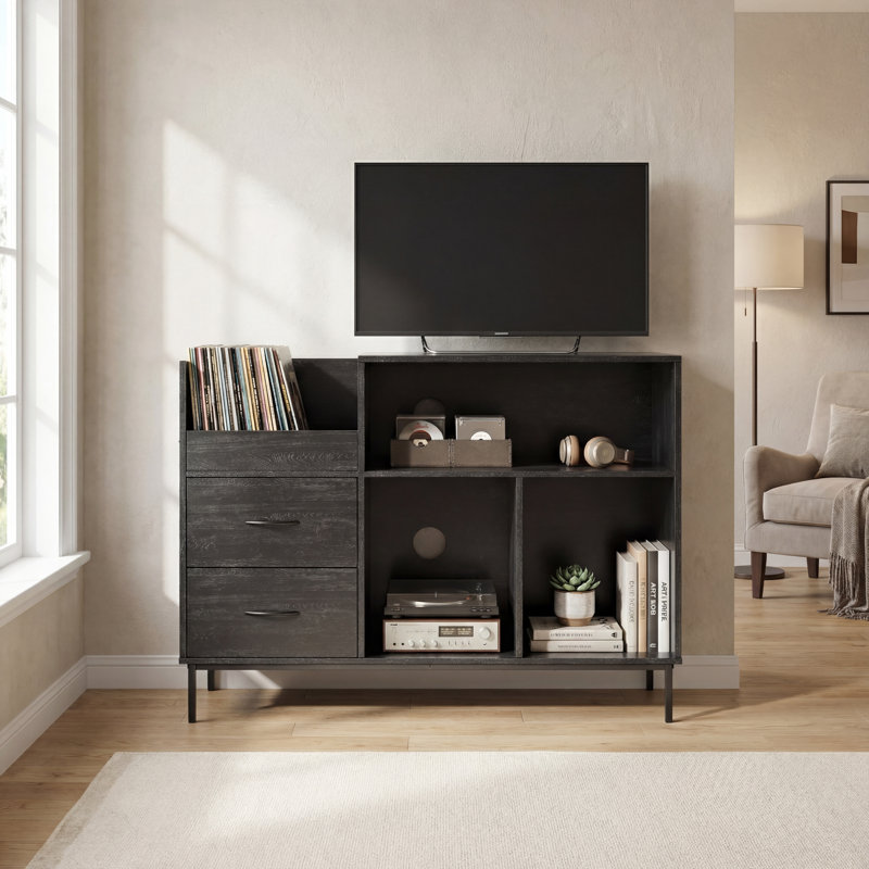 Armoire de rangement en bois et vinyle avec tiroirs pour le salon Mid-Century