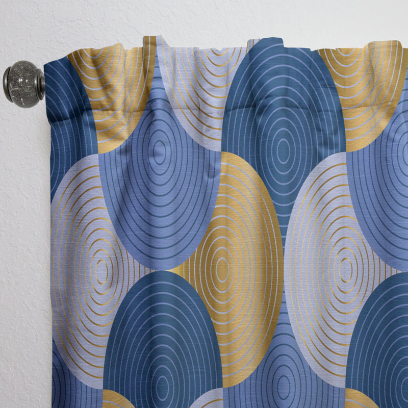 Retro Luxury Waves In Gold And Blue X - Mid-Century Curtain - Velvet Room darkening - 1 panel, 52"W x 63"L