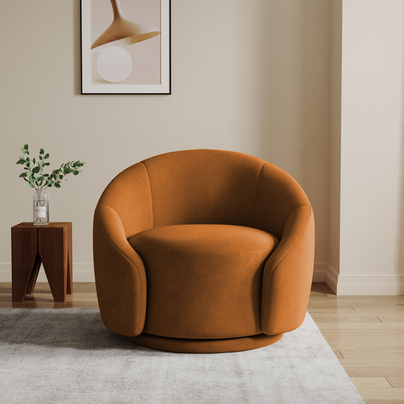 Fauteuil demi-tonneau pivotant rembourré Aunna, Velours orange