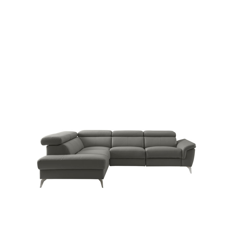 Manhattan Genuine Leather Reclining Corner Sofa with Storage and Adjustable Headrests & Adjustable Armrest, Left Hand Facing