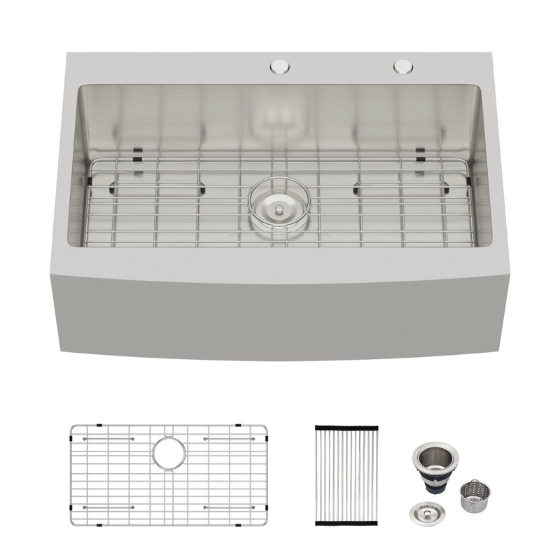 33" L X 22" W Single Bowl Drop-In Stainless Steel Farmhouse Kitchen Sink