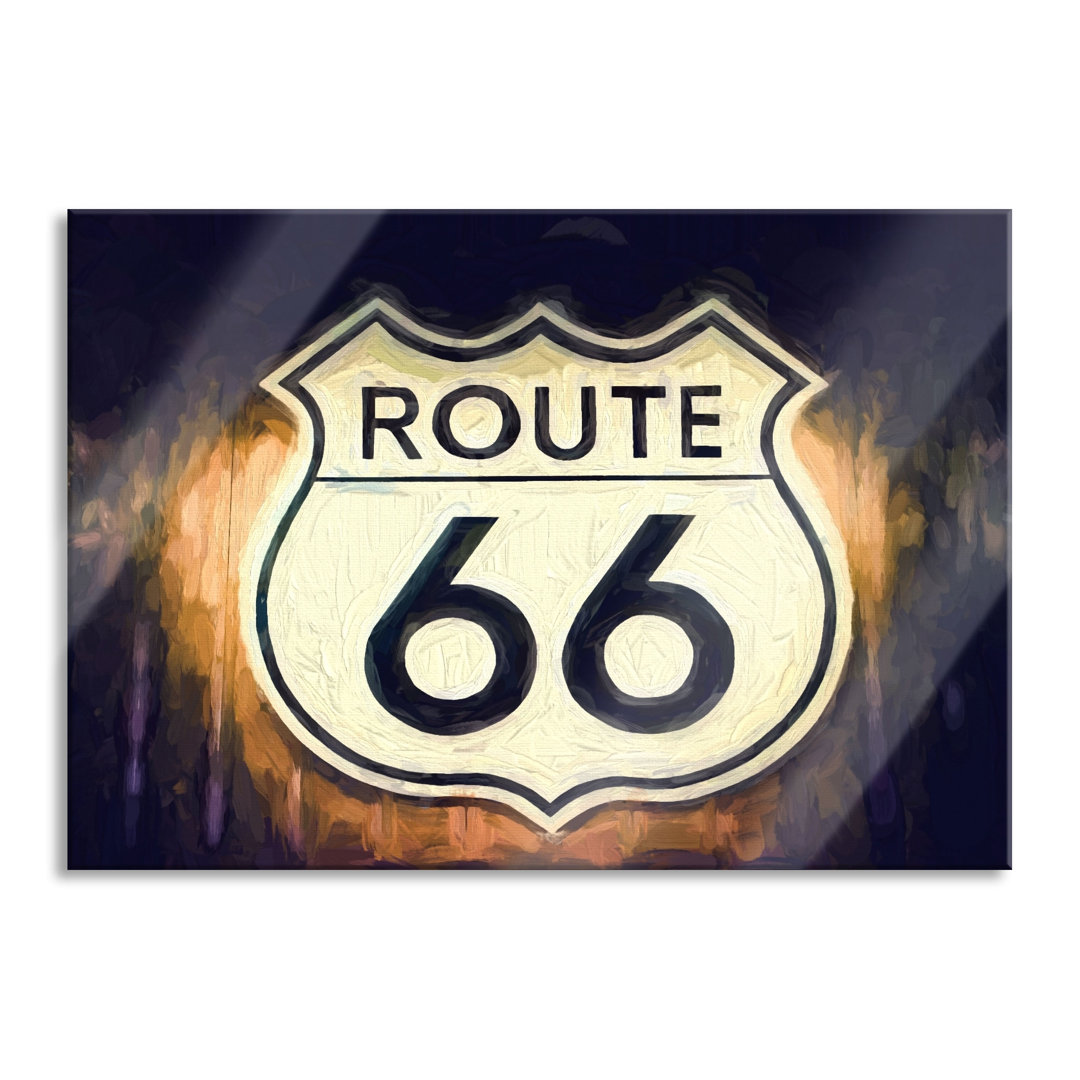 Glasbild Route 66 Schild