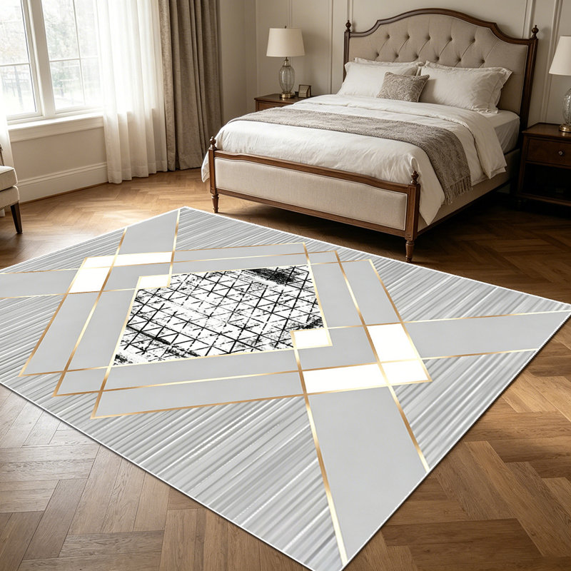 1PC Distressed Geometric Diamond Striped Gold Trimmed area rugs for Living Room, Soft and Comfortable, Suitable for all seasons, easy-to-maintain, machine washable Indoor floor mat, Under Table Farmhouse suitable for dining table area, bedroom