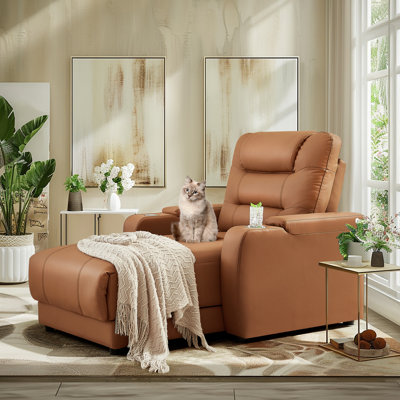 Kofel Vegan Leather Chaise Lounge with Wireless Charging and Cup Holder