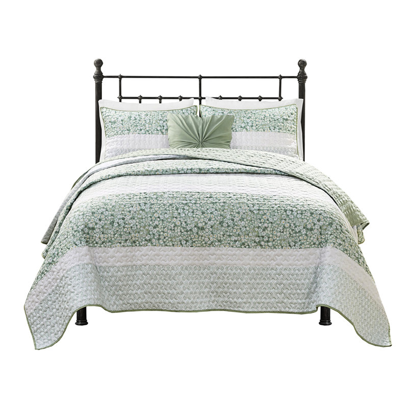 Ensemble de literie 4 pièces pour lit double/queen avec courtepointe en seersucker, style, lavable à la machine, comprend un coussin décoratif. Couette pour lit double/queen, motif botanique, rembourrage, style décoratif