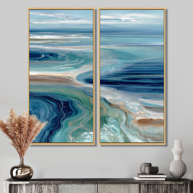 «Green River», reproduction d'art sur toile, art mural côtier vert 2 pièces, H 32 po x l 32 po, Crème