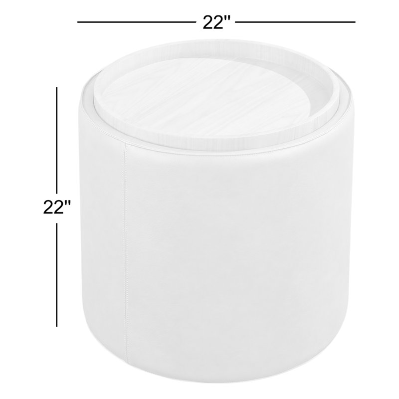 Yeal Leather Upholstered Storage End Table With Wooden Tray Top