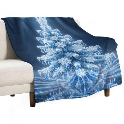 Frosted Ice Crystal Christmas Tree With Luxury Flannel Throw Blanket, Soft Warm Fuzzy Blanket for Living Room Sofa Bed Home Decor