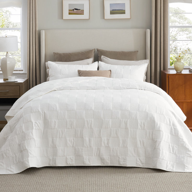 Bedsure 100% Cotton Quilt Set - Lightweight Bedspread, Cozy Bedding Coverlet 3-Piece with Pillow Shams, Snow White