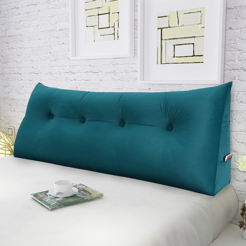 Support de dossier triangulaire en velours, Grand lit, Vert cyan