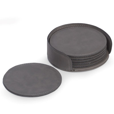 Leather / Faux Leather Agate Ceramic Jute Leather Crystal Circle Round 6 Piece Coaster Set with Holder Set