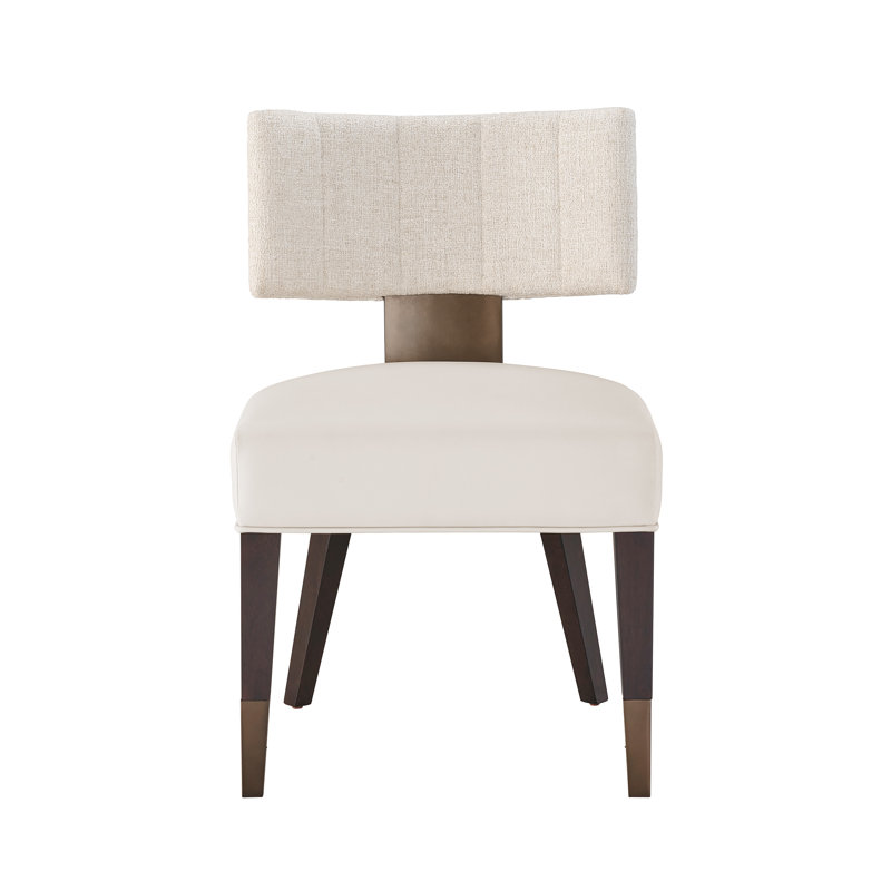 Beige Linen Upholstered Side Chair with Plastic Accents