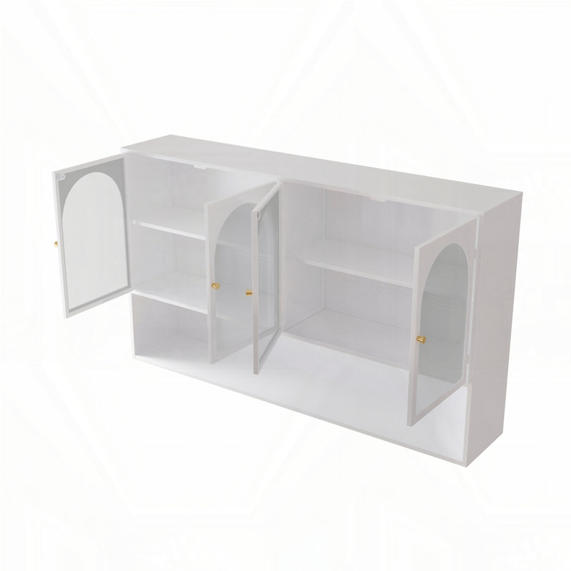 Armoire murale en verre, Doré, Blanc