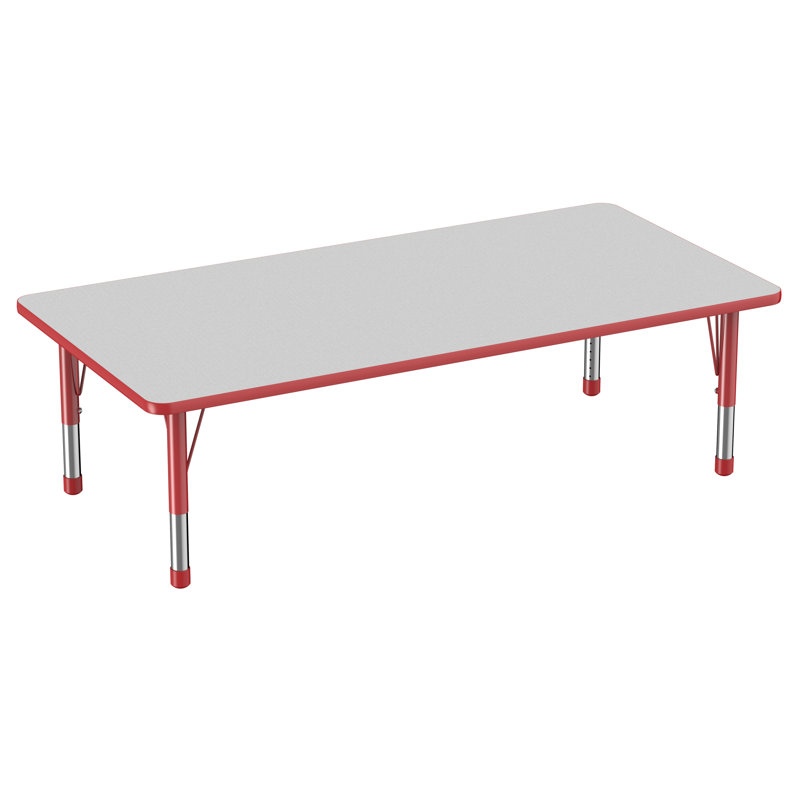 Table d'activité rectangulaire à hauteur réglable en forme de T, 30 po x 72 po, Gris / rouge, Super