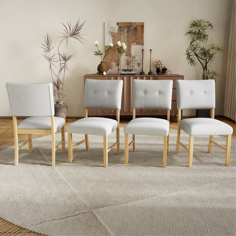 Ensemble de 4 chaises de salle à manger en bois rembourrées en tissu, Naturel