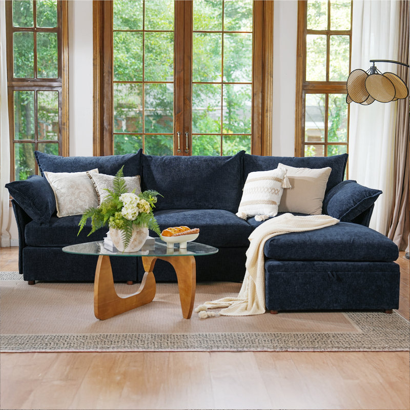 Canapé modulaire moderne réversible de 103 po avec repose-pieds en tissu de chenille de qualité supérieure Merchelle