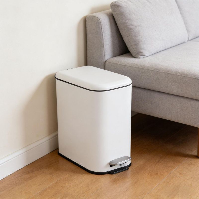 Poubelle avec couvercle et seau amovible pour la maison et le bureau, 3.2 Gallons, Blanc