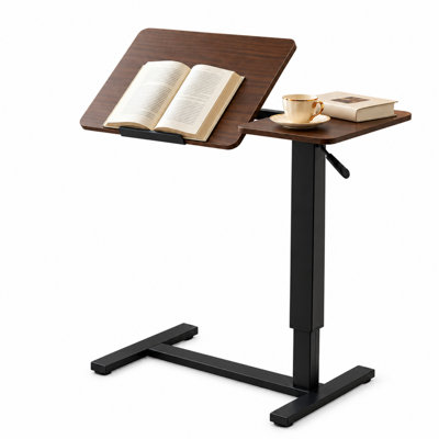 Height Adjustable Rolling Bedside Table with Tilting Desktop