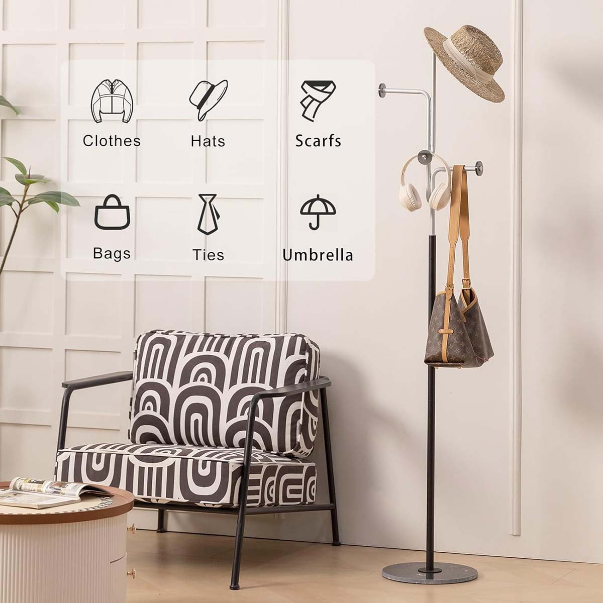 Latitude Run® Coat Rack Metal Clothes Rack With Mable Base Coat Tree ...