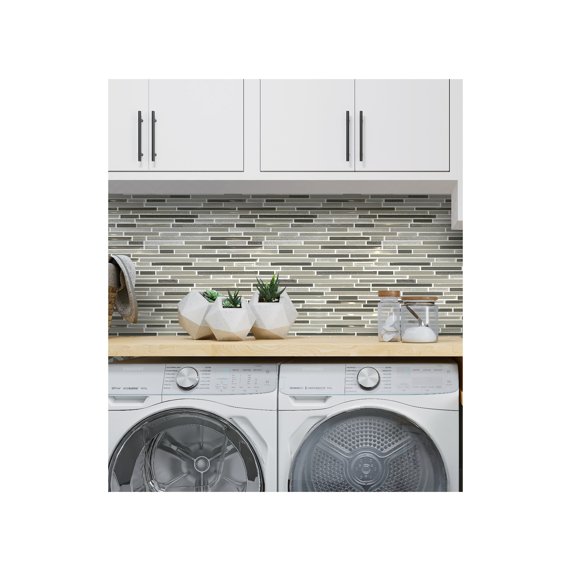 SAMPLE - Apollo Tile Waterfall Linear Glass And Metal Mosaic Tile, White/Beige