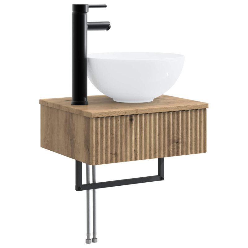 Single Bathroom Vanity with Ceramic Basin, Artisan Oak