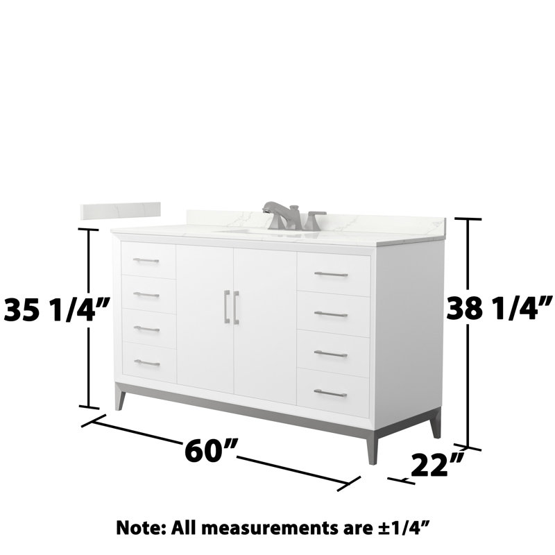 Amici Single Bathroom Vanity with Top, White Quartz, Matte Black, 60"