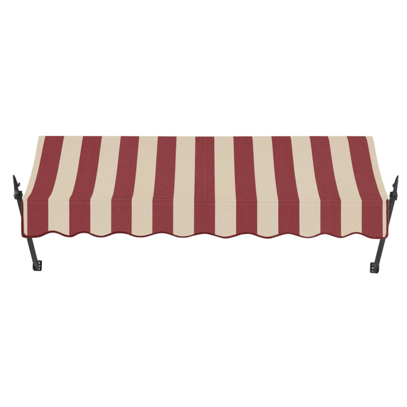 Awntech New Orleans Acrylic Fabric Fixed Awning with Iron Spear Arms, Burgundy/Tan Stripe, 31" H x 64.5" W x 16" D