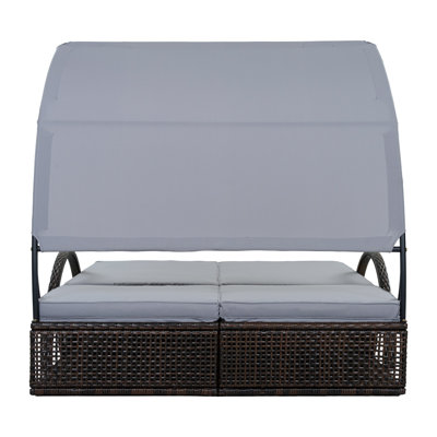 Outdoor Sun Lounger with Adjustable Backrest,Patio Double Sunbed with Hidden Side Table and Arched Armrests,Suitable for Patio Pool Deck,Garden,Backyard