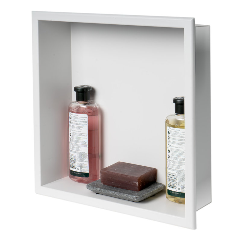 Tablette de douche adhésive en acier inoxydable, H 16 po x l 16 po x P 4 po, Blanc