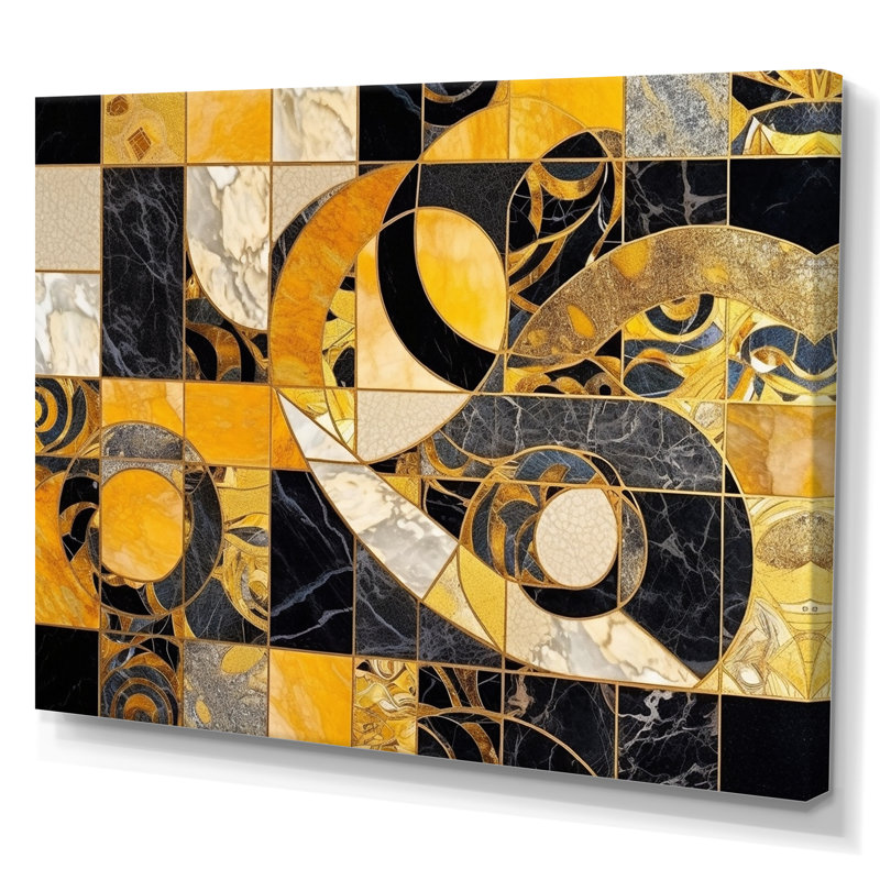 Or et noir en mouvement IV, H 24 po x l 32 po x P 1 po, Toile tendue
