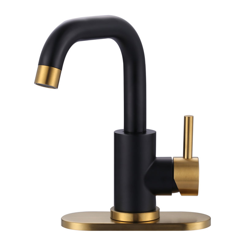 Stainless Steel Single Handle Bar Faucet With 6.3" Deck Cover Plate And Supply Lines, Black/Gold