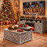 Ensemble de salon de style champêtre 2 pièces avec table basse relevable et meuble télé foyer pour téléviseurs jusqu'à 70 pouces, gris