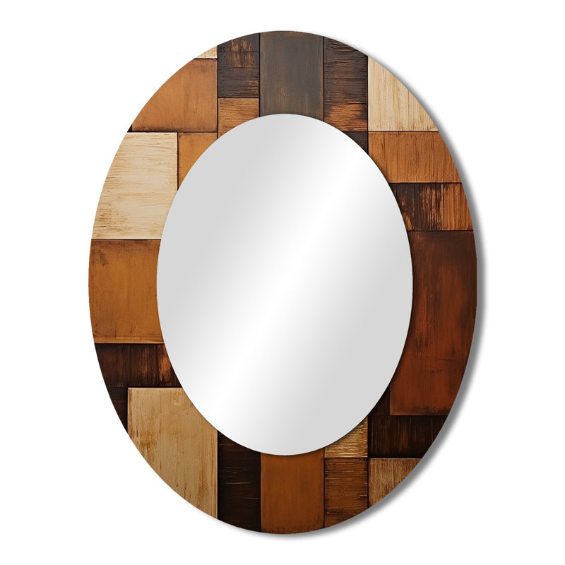 Bronze brillant Symetry I - Grand miroir mural ovale sur métal, 43 po x 33 po