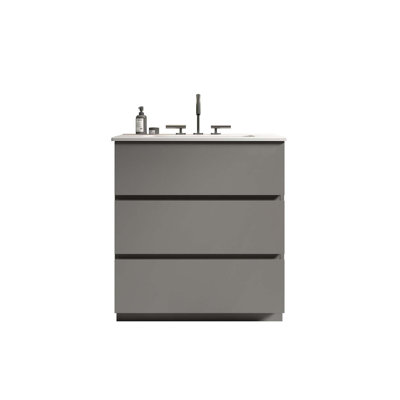 Meuble-lavabo de salle de bain avec lavabo avec 3 trous de robinet, grand meuble-lavabo autoportant pour salle de bain moderne, lavabo une pièce sans drain et robinet, pré-assemblé