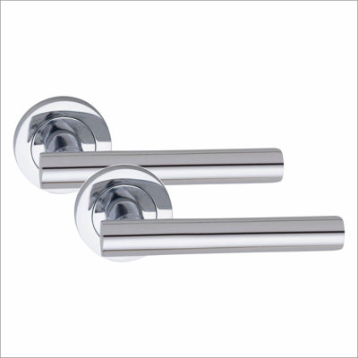 5 Pairs Straight T-Bar Classic Door Handles in Polished Chrome Finish with Spindle and Fixings