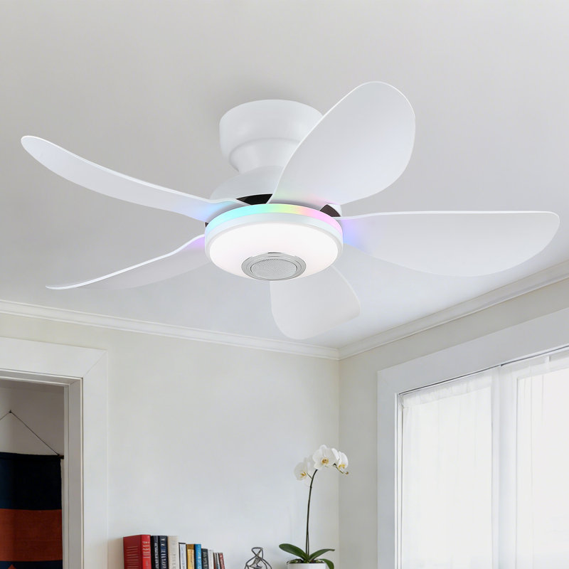 Ventilateur de plafond encastré avec lumière et télécommande / app, 36 po de largeur, Blanc